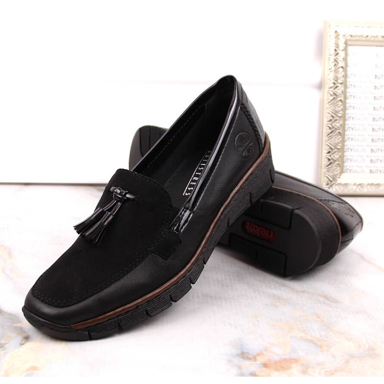 Naisten mustat nahkaiset kiilakengät Rieker 53771 1