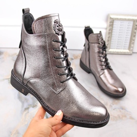 Naisten tinanauhanauha- ja vetoketjusaappaat Potocki SZ12179 hopea 1