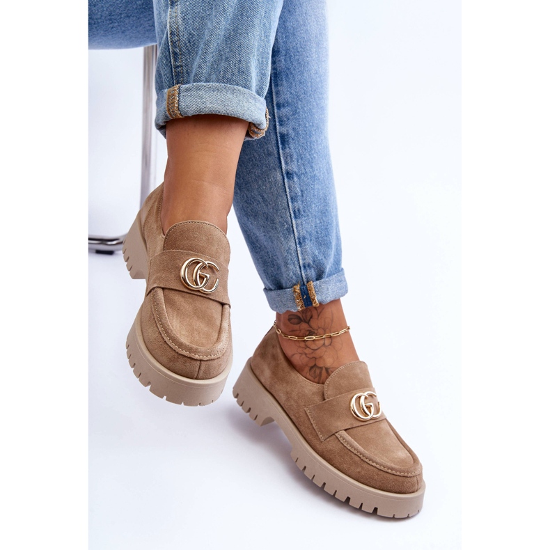 Laura Messi Naisten mokkanahkakengät beige Rosefalls -koristeella 1