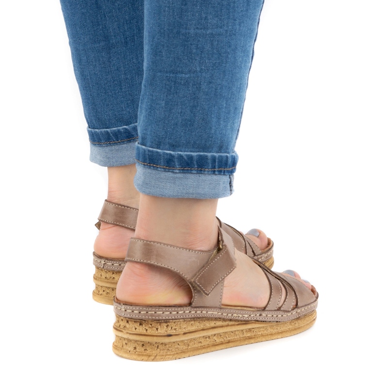 WASAK Mukavat naisten nahkasandaalit 0658W ruskea beige 1