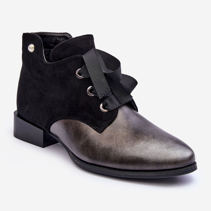 Naisten tasakorkokengät nauhalla, musta Meroni 1