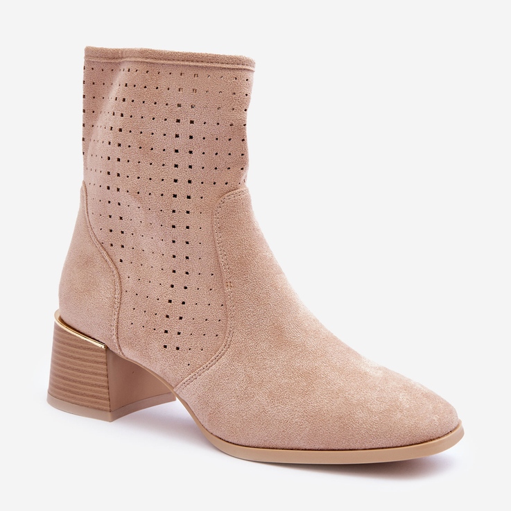 Suede harjakattoiset korkokengät beige helmet 1