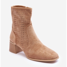 PG1 Suede harjakattoiset korkeakorkoiset saappaat Tumma beige helmiä 1