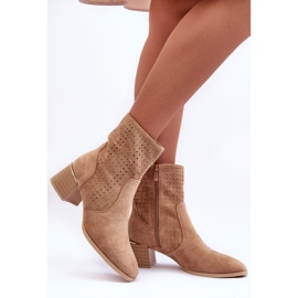 PG1 Suede harjakattoiset korkeakorkoiset saappaat Tumma beige helmiä 2