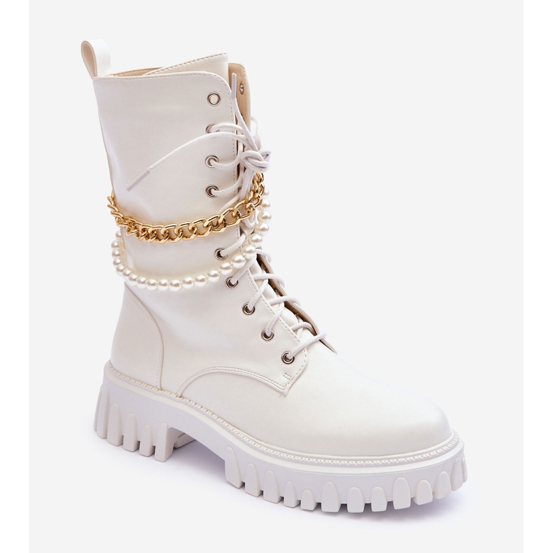 Pitkät nahkaiset työntekijät ketjulla White Nameer valkoinen 1