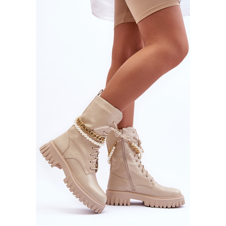 Pitkät nahkaiset työntekijät ketjulla beige Nameer 2