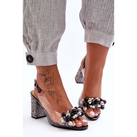 Läpinäkyvät tyylikkäät mustakorkoiset sandaalit S.Barski MR1037-17 2