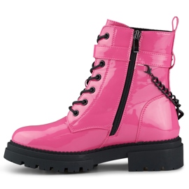 Naisten vaaleanpunainen kiiltonahkatyöläinen irrotettavalla ketjulla 1