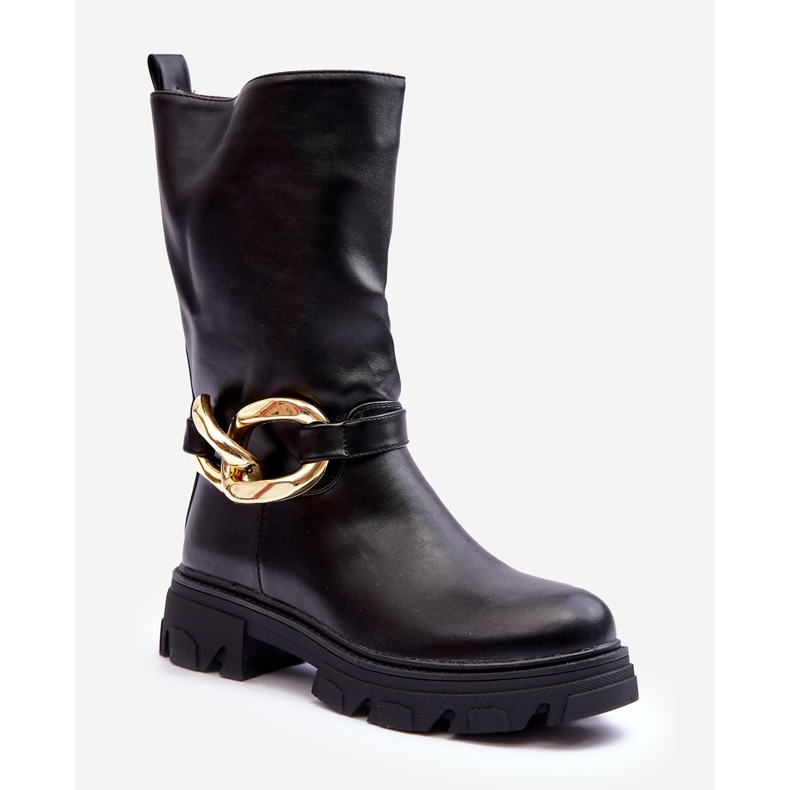 Nahkaiset tasakorkoiset saappaat mustat Diominna 1