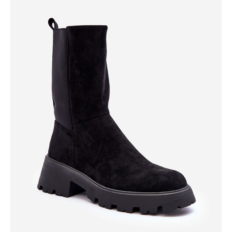 Naisten mokkanahkaiset tasakorkoiset saappaat, mustat Altandros 1