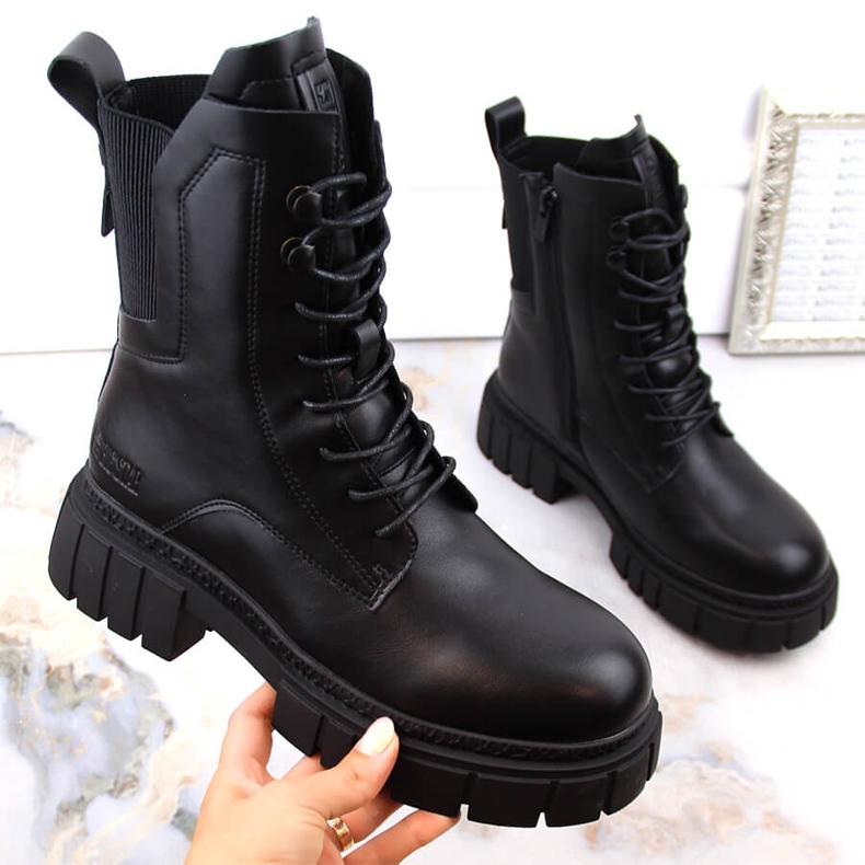 Big Star MM274581 eristetty musta naisten trapper-saappaat 1