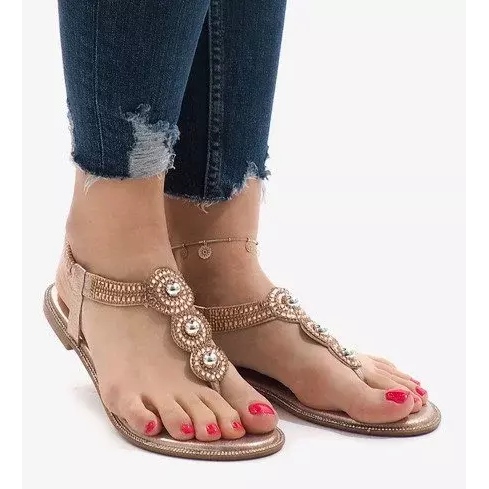 Samppanjalliset varvastossut, joissa joustavat koristellut sandaalit ST3107Y kultainen 1