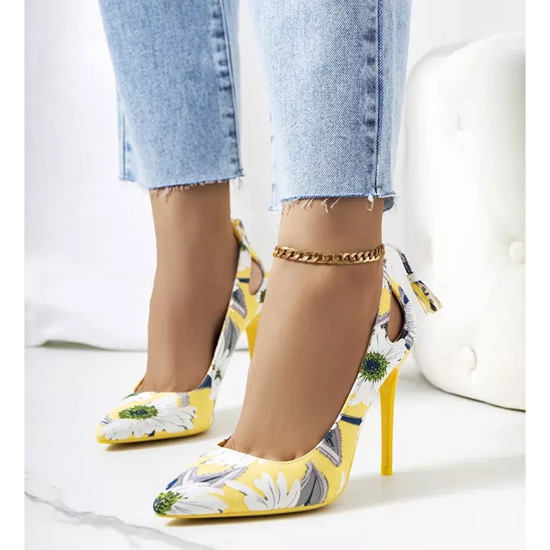 Keltaiset korkokengät, joissa kukkainen Jalisa-kuvio monivärinen keltainen 1