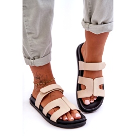 Naisten nahkaiset klassiset tarranauhatossut beige Amedon 3