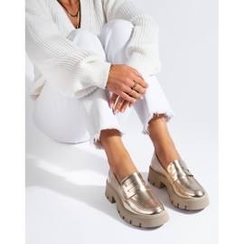 Shelovetin kullanväriset naisten mokasiinit paksulla pohjalla kultainen 1