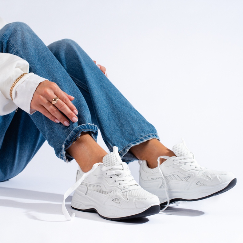 Shelovet naisten valkoiset nauhalliset tennarit valkoinen 1