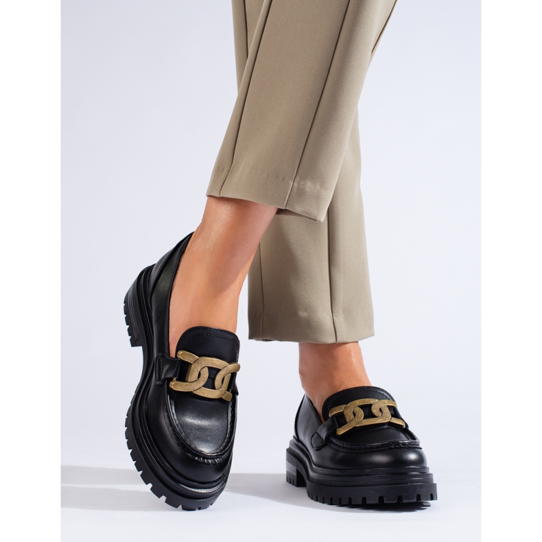 Mustat naisten mokasiinit paksulla Shelovet-tasolla 1