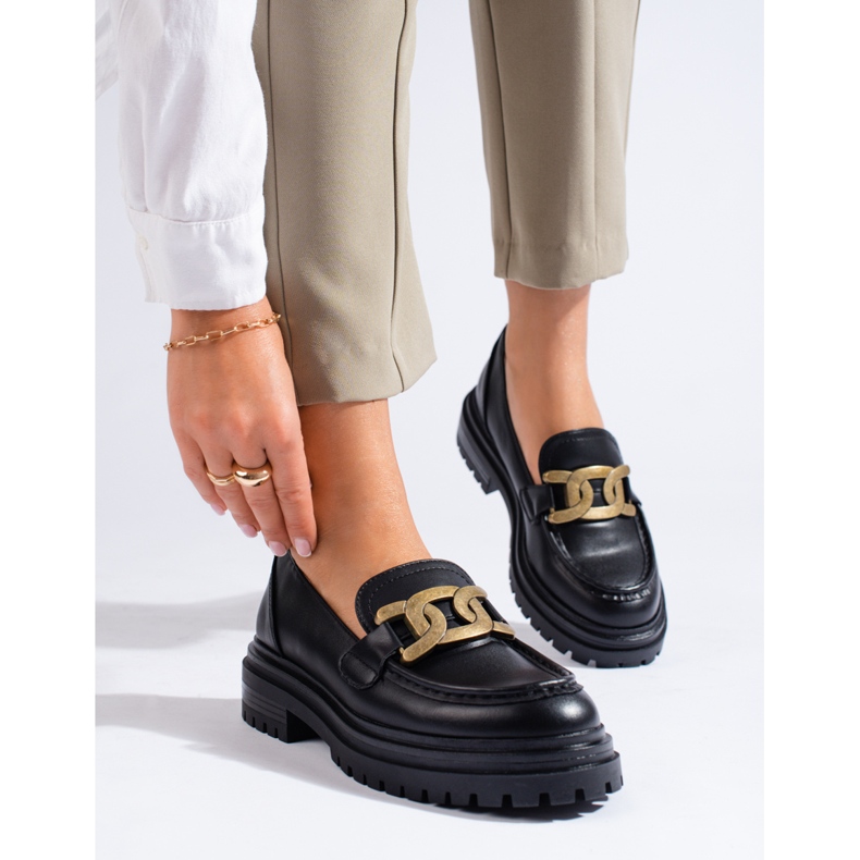 Mustat naisten mokasiinit paksulla Shelovet-tasolla 2