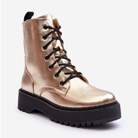 FB2 Nahkaiset metalliset Worker Boots Golden Teflorna kultainen 1