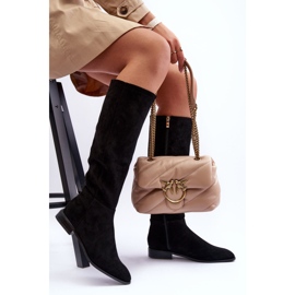 Suede Flat Heel Boots Musta Eelin 1