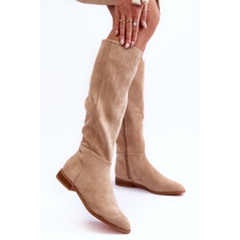 PA1 Suede Flat Heel Boots Beige Eelin 2