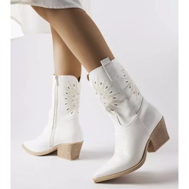 Leopardi valkoiset cowboysaappaat koristeellisilla päällisillä valkoinen 1