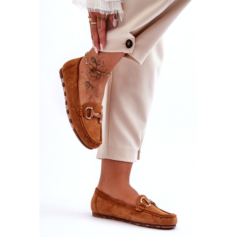 Super Mode Naisten mokkanahkaiset loaferit, joissa on koristelu ruskea Dionira 1