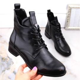 M. DASZYŃSKI Naisten nauha- ja vetoketjusaappaat eristetty musta M.Daszyński SA198-24 1