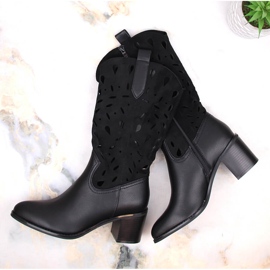 M. DASZYŃSKI Naisten lämpimät harjakattoiset cowboysaappaat mustat M.Daszyński MR2337-3 1