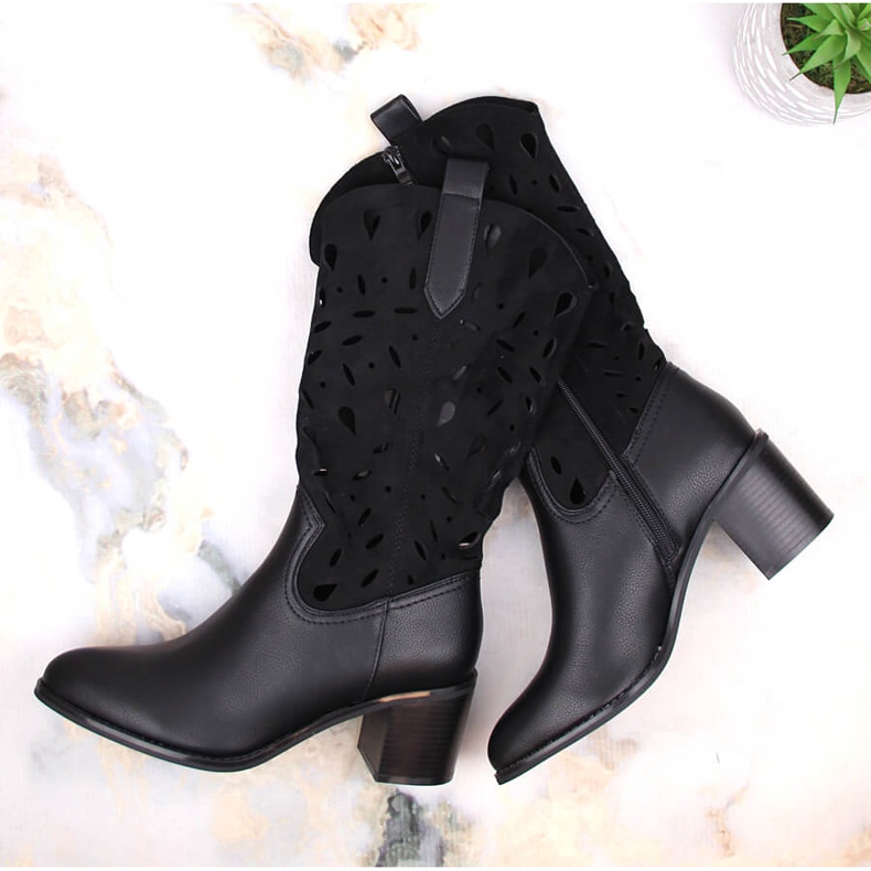 M. DASZYŃSKI Naisten lämpimät harjakattoiset cowboysaappaat mustat M.Daszyński MR2337-3 1