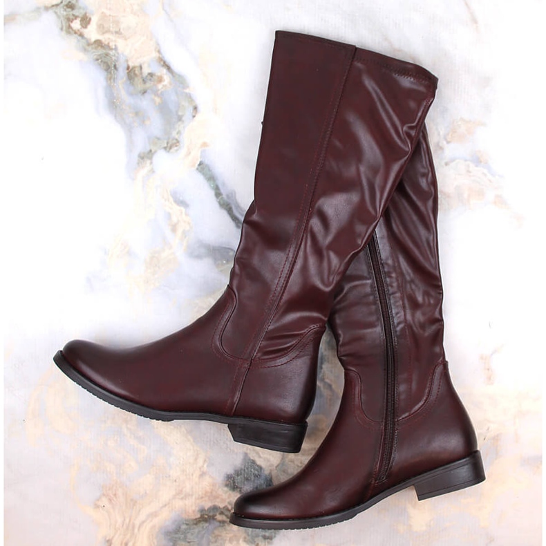 M. DASZYŃSKI Naisten saappaat tasaisella, eristetyllä viininpunaisella M.Daszyński SA62-69 punainen 1