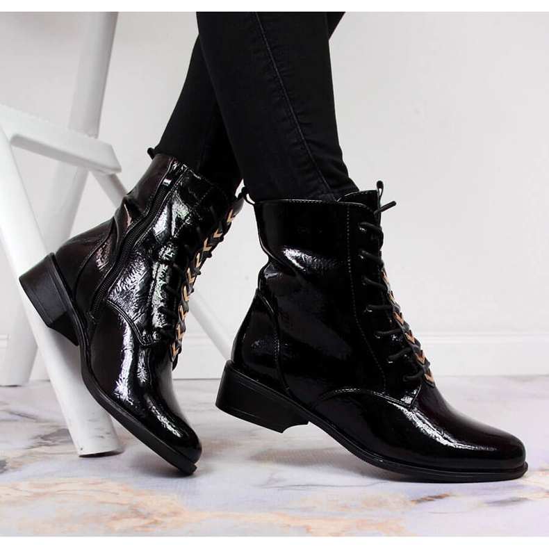 Naisten saappaat eristetyt lakatut mustat Jezzi ASA62-91 1