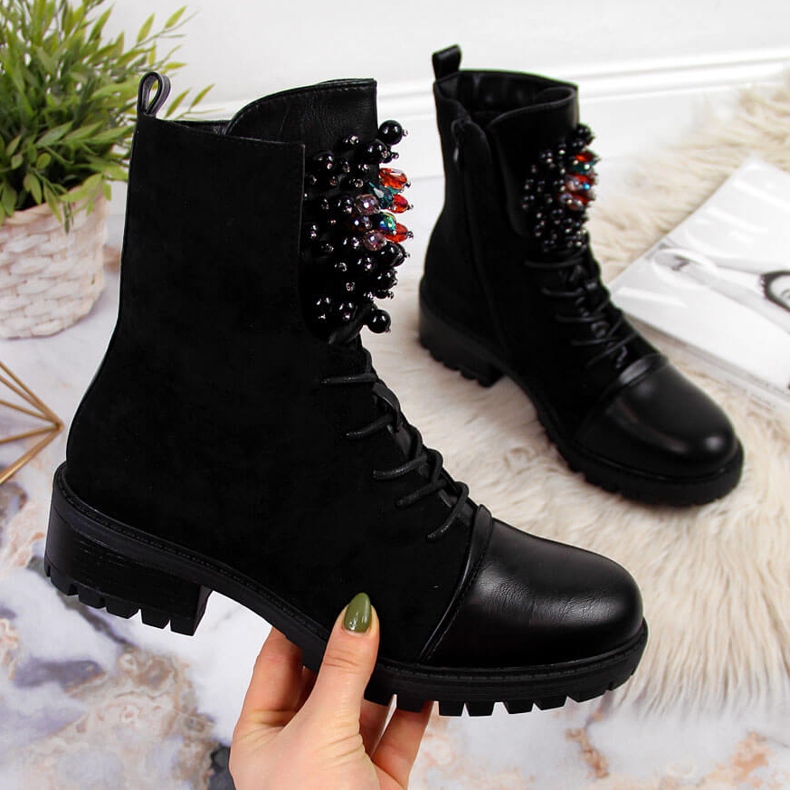 Naisten eristetyt työsaappaat helmillä, musta Jezzi RMR2071-15 2