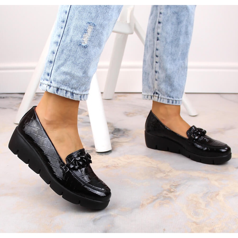 Naisten nahkakengät, lakattu musta Croco Filippo 1