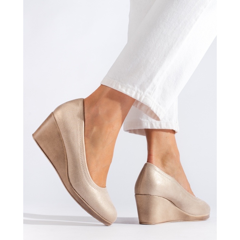 Shelovet naisten kiilakorkopumput glitterillä kultainen 2