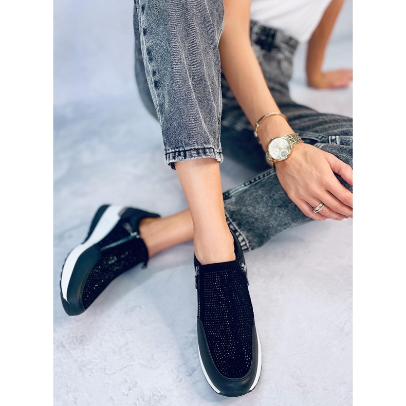 Naisten kiiltävät mustat wedge-urheilulenkkarit 4