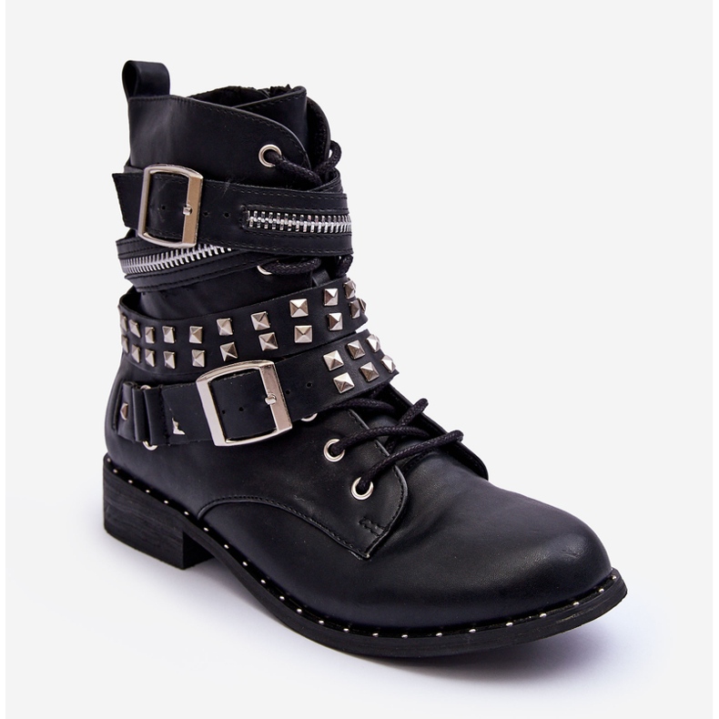 LU BOO Lasten nilkkurit, joissa painonapit, vetoketju ja soljet, musta 1