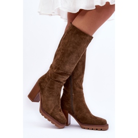 FJ1 Virdana oliivi mokkanahkasaappaat massiivisilla koroilla vihreä 1