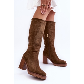 FJ1 Virdana oliivi mokkanahkasaappaat massiivisilla koroilla vihreä 2