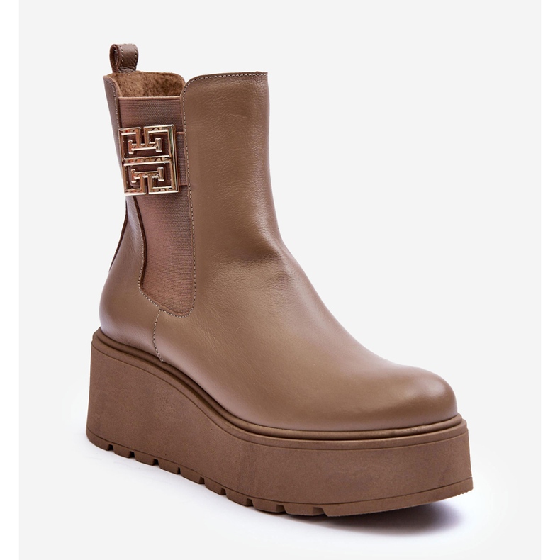 Lemar Naisten nahkaiset nilkkurit massiivisella alustalla, tumma beige Savira 1