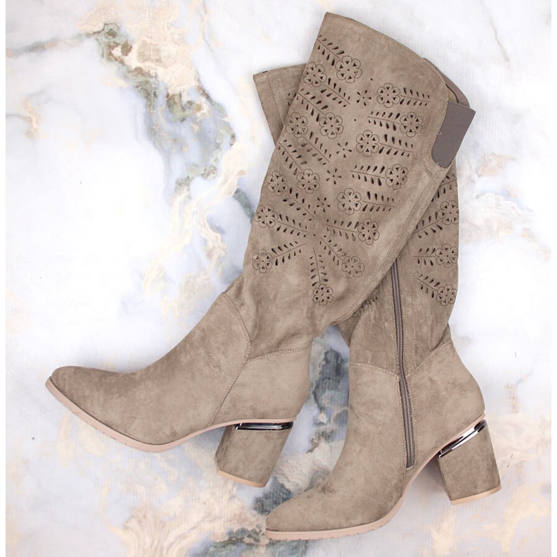 Beiget mokkanahkaiset naisten harjakattoiset saappaat Vinceza 16443 1