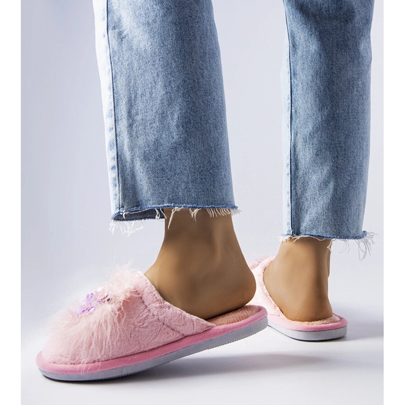 Vaaleanpunaiset lämpimät tossut Moly-kukilla vaaleanpunainen 2