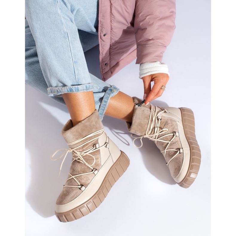 Vincezan beige-nahkaiset naisten lumisaappaat 1