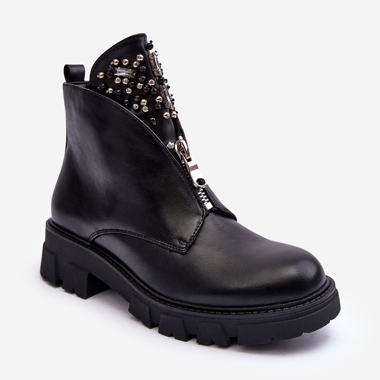 Matalat koristellut nahkanilkkurit, joissa vetoketju musta Escika 2