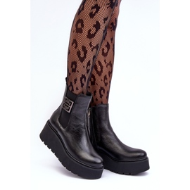 Naisten nahkaiset nilkkurit massiivisella alustalla, musta Lemar Savira 1