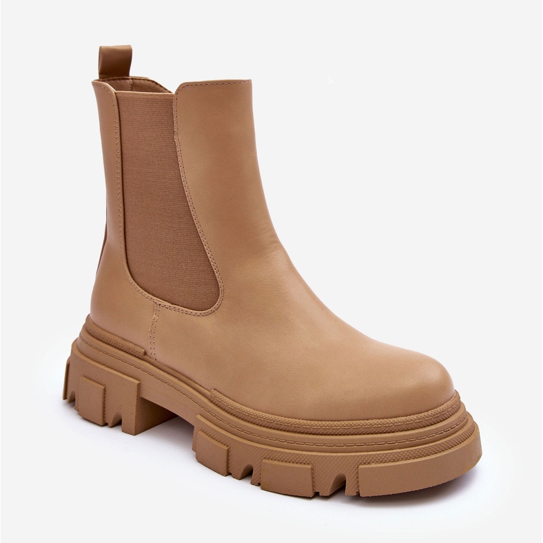 Beiget Solita-nahkaiset Chelsea-saappaat tasaisella kantapäällä ja alustalla 2