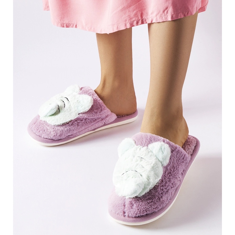 Purppuranpunaiset ja vihreät pehmeät Bee tossut violetti 1