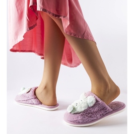 Purppuranpunaiset ja vihreät pehmeät Bee tossut violetti 2