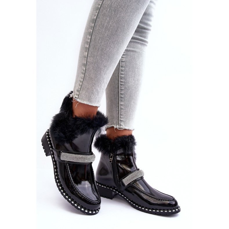 Matalat patentoidut saappaat turkilla ja koristeilla S.Barski MR870-74 Musta 2