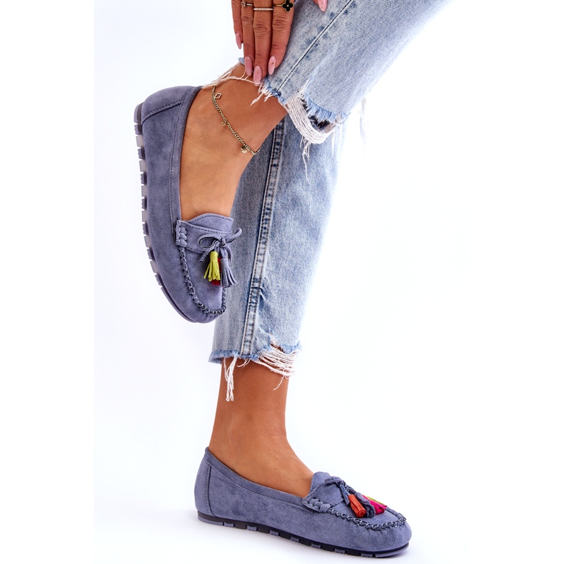 Siniset mokkasiinit, joissa rusetti ja hapsut sininen 1